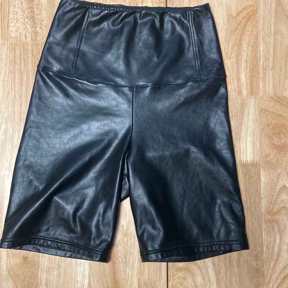 Vegan leather biker shorts